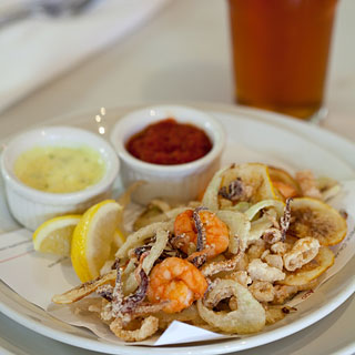fritto misto of laughing bird shrimp, tombo tuna, fennel and meyer lemon