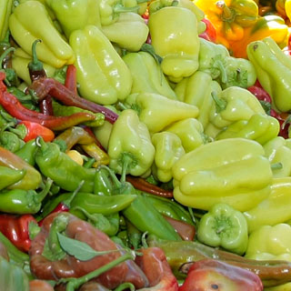 fresh organic peppers at farmers' market